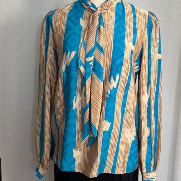 Vintage Jaymee Papell tie front puff sleeve button down blouse secretary top - Picture 8 of 8